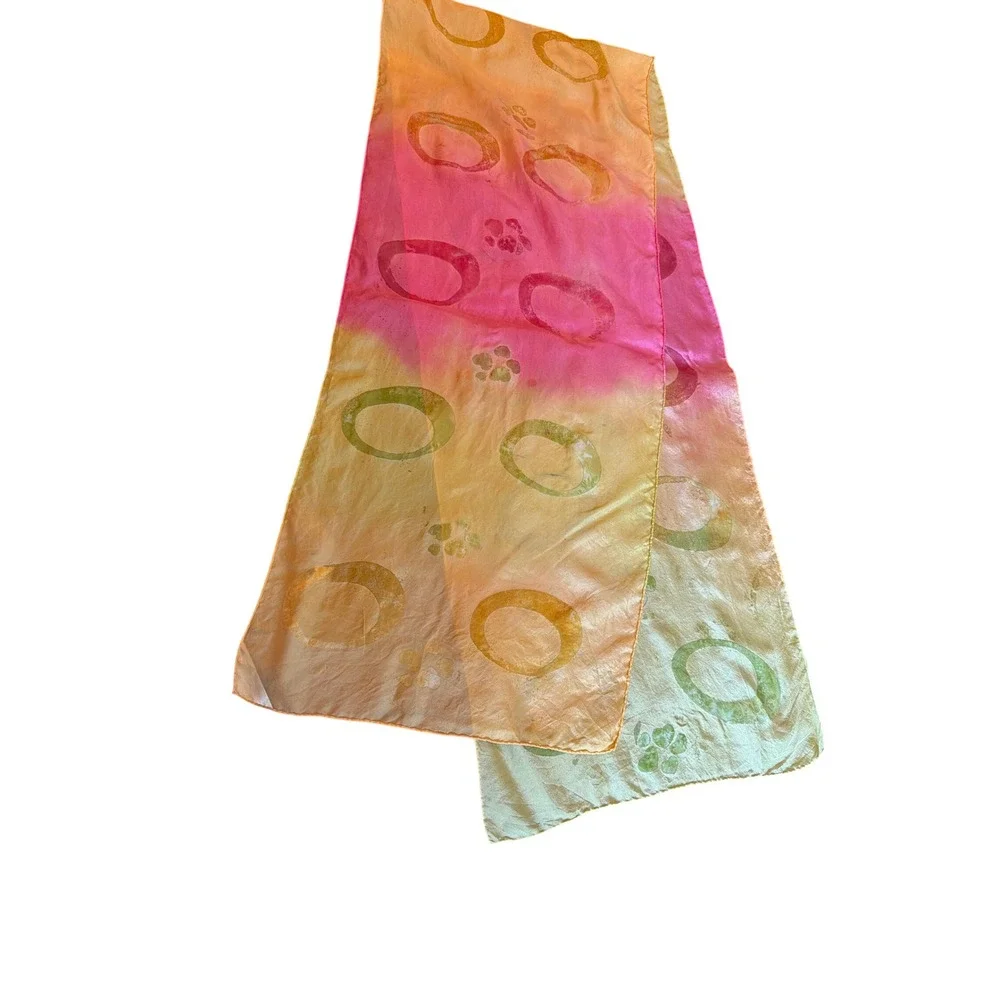 Silk Scarf Pink Yellow Ombre Paw Print Circle Art Scarf Rectangular